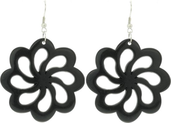 Behave - Oorhanger - Zwarte bloemen oorhangers - diameter 5 cm