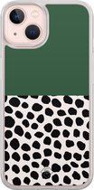 Casimoda® hoesje - Geschikt voor iPhone 13 - Green Polka - 2-in-1 case - Schokbestendig - Gestipt - Verhoogde randen - Groen, Transparant