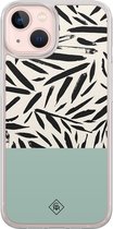 Casimoda® hoesje - Geschikt voor iPhone 13 - Abstract Mint Palms - 2-in-1 case - Schokbestendig - Geometrisch patroon - Verhoogde randen - Mint, Transparant