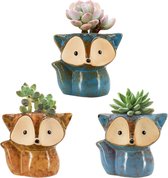 Owl Pot Keramische Flowing Glaze Base Serial Set Succulent Plant Pot Plant Pot Bloempot Planter Planter met Drainage Gat Thuis Kantoor Desk Tuin Gift Idee 3 stuks