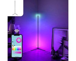 Gologi Slimme Vloerlamp LED – Hoeklamp – Industrieel – Staand – Woonkamer – Dimbaar – Spraakbediening – RGBW – Met App – Zwart