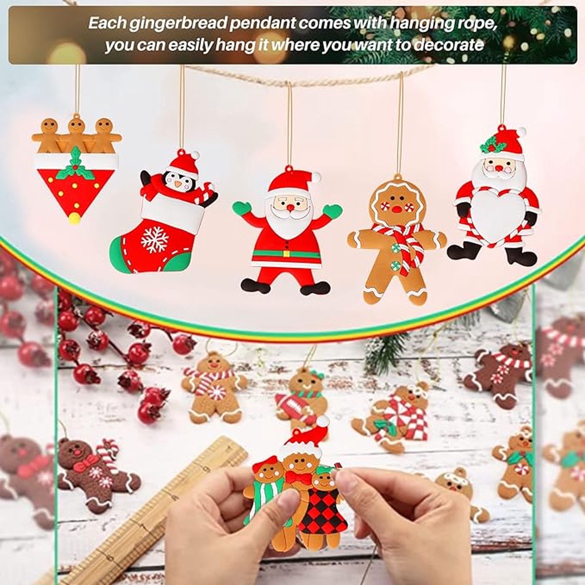 Peperkoekenman kerstboomversiering, 6 stuks, grote maten, peperkoekman-hanger, kerstboomversiering, peperkoekmannetje, decoratie, grote afmetingen, 12 x 8,5 cm