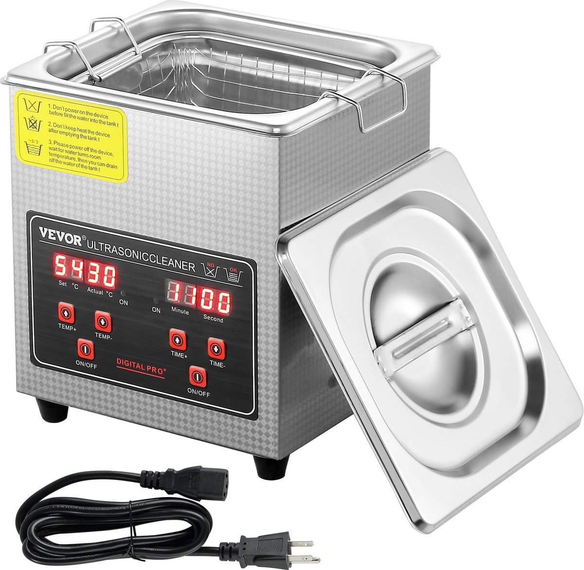 VEVOR Ultrasoonreiniger Ultrasoon Roestvrijstalen Reinigingsapparaat 158​W, 2L Ultrasoon Reinigingsapparaat met Digitaal Display 0-30 Minuten, Ultrasoon Reinigen voor Sieraden, Brillen, Horloges enz