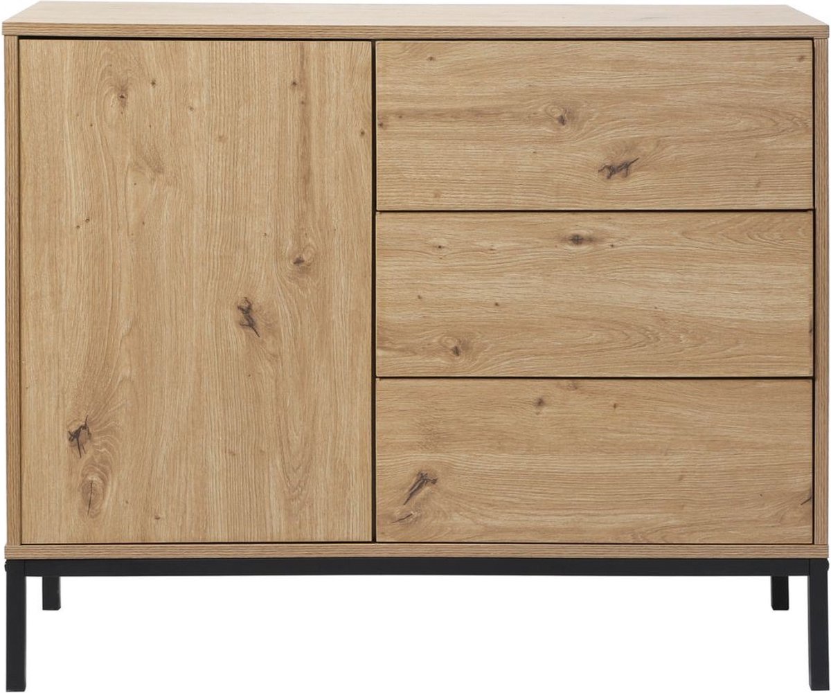 CALICOSY - Commode 1 Deur 3 Laden Eikendecor L90 x H80 cm - LENNY