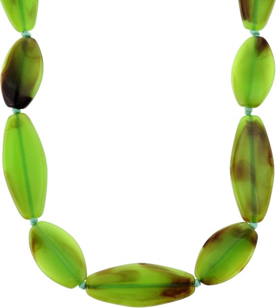 Behave Collier long vert avec perles plates ovales