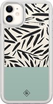 Casimoda® hoesje - Geschikt voor iPhone 11 - Abstract Mint Palms - 2-in-1 case - Schokbestendig - Geometrisch patroon - Verhoogde randen - Mint, Transparant