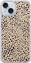 Casimoda® hoesje - Geschikt voor iPhone 15 - Stippen bruin abstract - 2-in-1 case - Schokbestendig - Gestipt - Verhoogde randen - Bruin/beige, Transparant