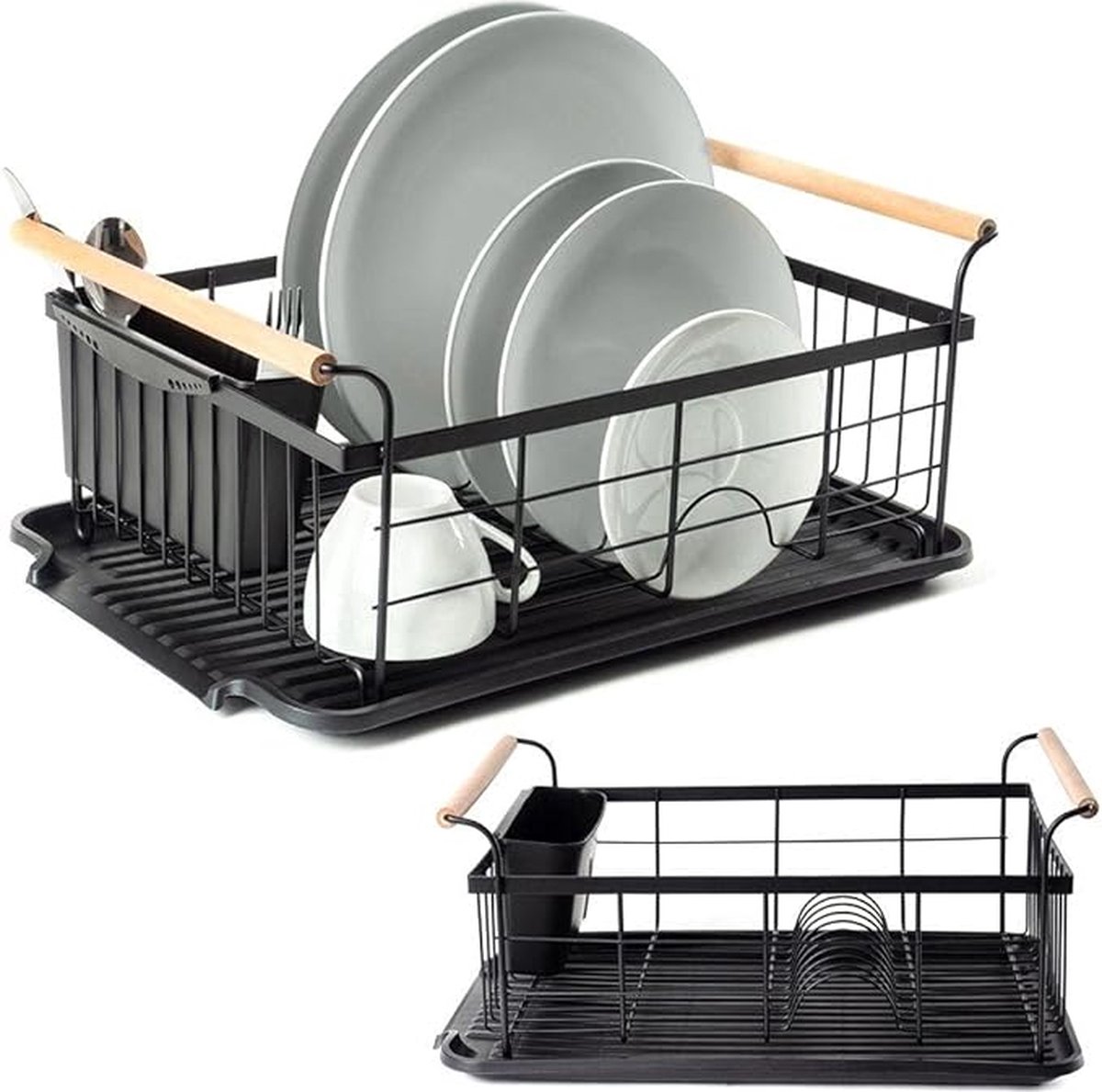 Goedkoopste Afdruiprek met Lekbak - Zwart - Afwas Druiprek Droogrek Met Bestekmand