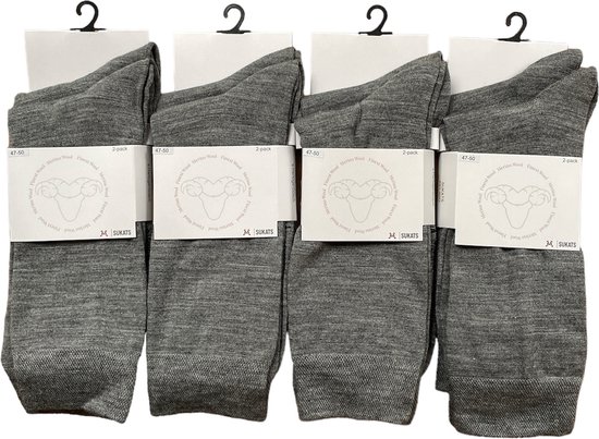 Sukats® 8 Paar Merino Sokken - Merino Wollen Sokken - Heren Sokken - Maat 47-50 - XXL - Grijs - Merino Wollen Kousen