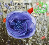 Corsage Ronde Bloem / Roos - 8x9 cm - Kobalt / Konings Blauw - Brôche - Haar Duckklem - stof organza - 1 stuks - Bruiloft Gala Casual