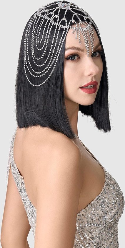 Jaren 20 hoofdband voor dames, haarketting, Gatsby-kostuum, accessoires, flapper, knipperende haarband
