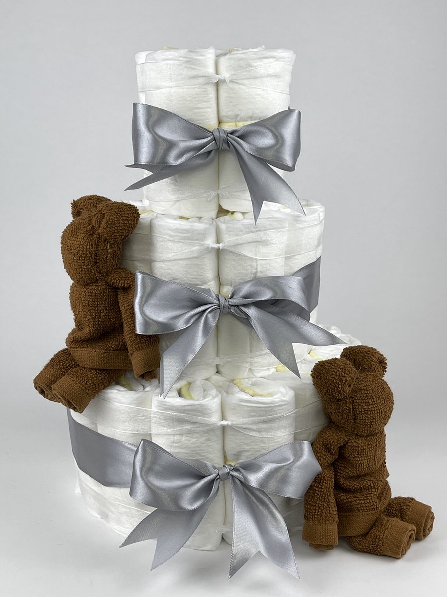 Goedkoopste Chouette-Chouette | Luiertaart Neutraal | Kraamcadeau | Geboorte Jongen Meisje | Babyshower | Beren clay Bruin - Grijs