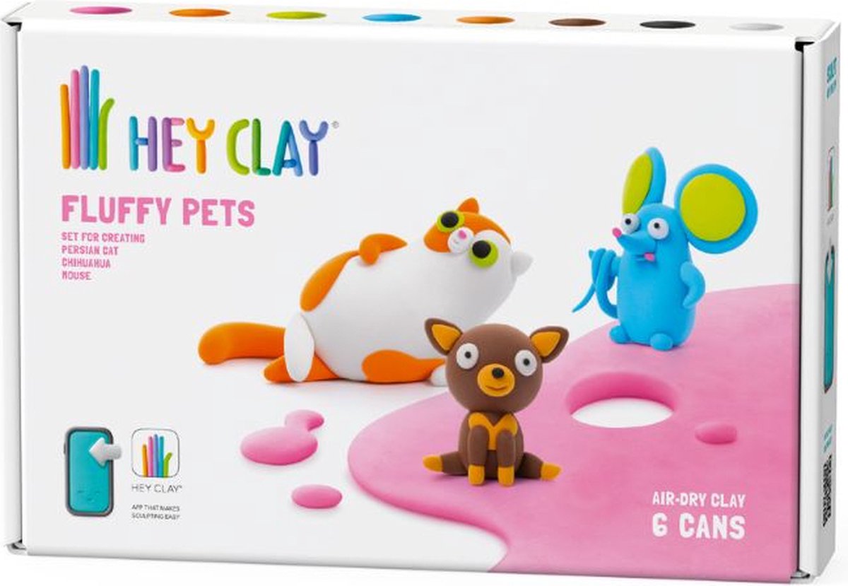 Hey Clay Fluffy Pluizige Huisvriendjes - Boetseerklei - 6 potjes - Hey Clay