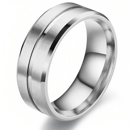 Ring Heren Zilver kleurig met Gegraveerde Streep - Staal - Ringen Mannen - Cadeau voor Man