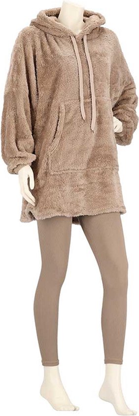Apollo Huggle Hoodie Dames Effen - Donker Beige - Fleece - One Size - Hoodie deken