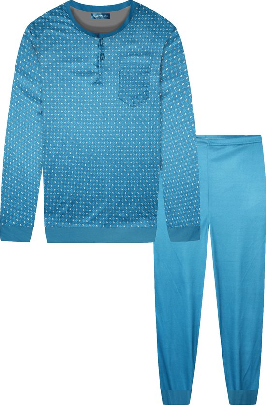 Heren pyjama print en effen blauw/groen XXL