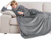 fleece sleeve blanket - portable microfiber sleeve and pocket blanket, soft comfortable TV blanket, 170x200cm light grey - fleece deken