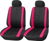 Autostoelhoezen voor de voorstoelen in het zwart. Autostoelhoesset universeel voor de bestuurdersstoel en passagiersstoel met opening voor zij-airbag. Auto-accessoires voor het interieur.