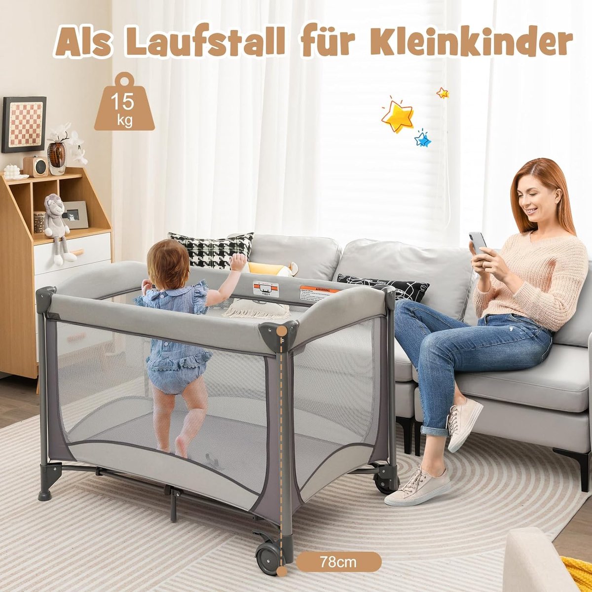 Multifunctionele Opvouwbare Babywieg - Babybedje, Commode, Speelbox en Wieg in één