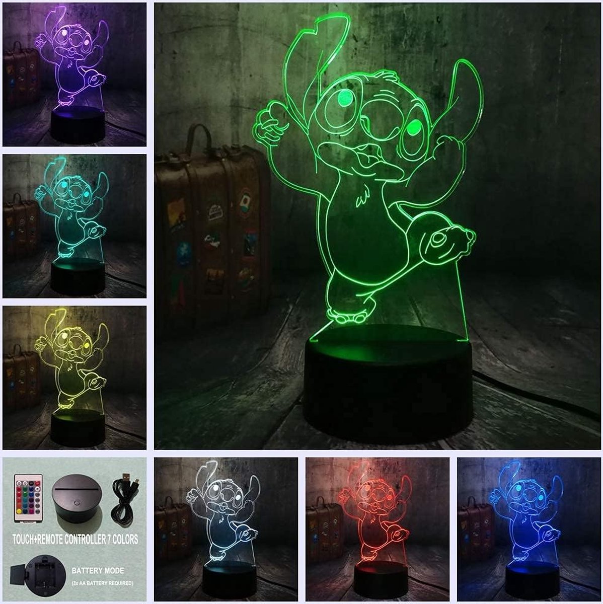 Lampe 3D Stitch LED - Télécommande, 16 Couleurs - Idée Cadeau Noël Chambre