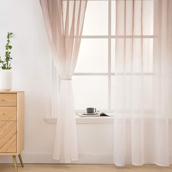 MIULEE Gordijnen transparante gordijnen kleurverloop voile vitrage set van 2 gordijnen met ogen decoratieve vitrage voor slaap- en woonkamer 225 x 140 cm (h x b) wit blauw-paars