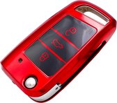 Étui de clé en TPU souple - Rouge Chrome métallisé - Étui de clé adapté pour Volkswagen Polo / Golf / 2014 - 2021 / Seat Leon / Seat Ibiza / Golf GTI / Golf R / Golf 7 / Skoda - Étui de clé - Accessoires de vêtements pour bébé de voiture