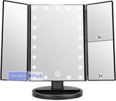Trendopolis Verlichte Make-Upspiegel - 1x/2x/3x Vergroting - Drieluikspiegel Met 21 LED-lampen - Touchscreen Schakelaar - Tafelspiegel Met Batterij en USB Beschikbaar (Zwart)"