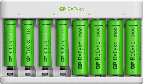 GP ReCyko Batterijlader - (USB) E811 8-slot incl. 4 x AA en 4 x AAA - Oplaadbare batterijen - Batterij oplader