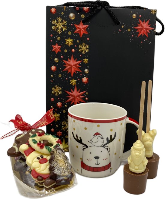 Coffret cadeau Noël avec tasse, cuillère à chocolat chaud, myrtille et  flocon de Noël - Chocklad