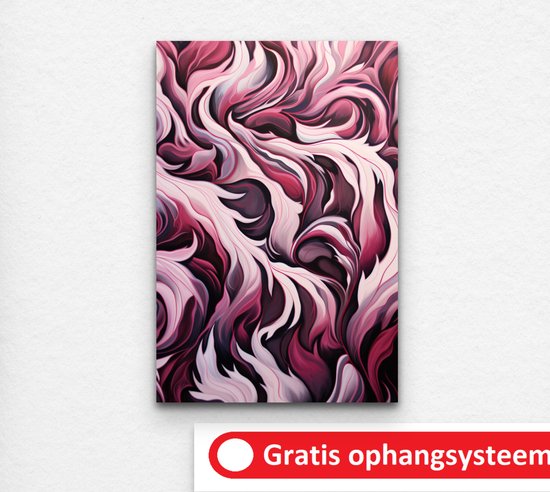 schilderij roze - abstract schilderij - roze schilderij - schilderij paars - paars schilderij - moderne muurdecoratie - 60 x 90 cm Met baklijst