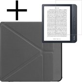 Hoes Geschikt voor Kobo Libra H2O Hoesje Bookcase Cover Book Case Hoes Sleepcover Met Screenprotector - Grijs