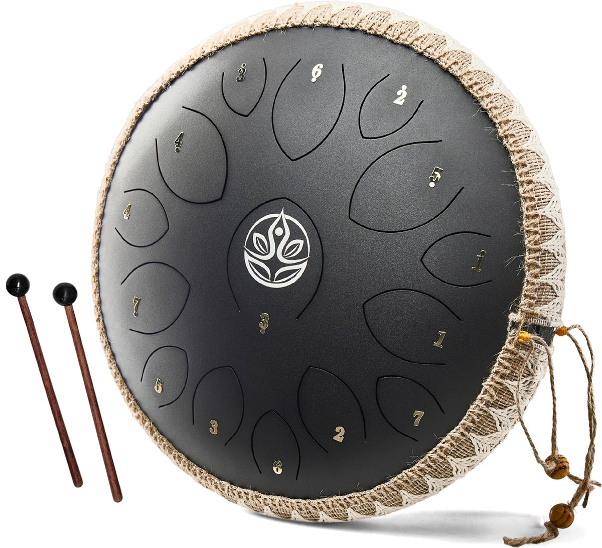 Durani Handpan 36 cm Zwart - Tongue drum - Bol chantant - 15 notes