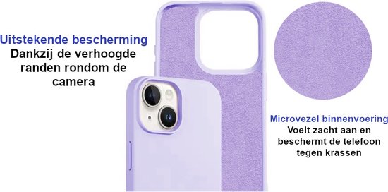 Paars telefoonhoesje met verhoogde randen rond de camera en microvezel binnenvoering.