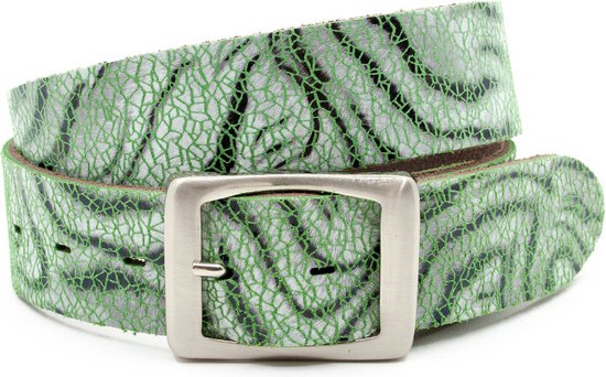 Thimbly Belts Jeans riem dames groen met motieven - dames riem - 4 cm breed - Groen - Echt Nerf leder - Taille: 80cm - Totale lengte riem: 95cm