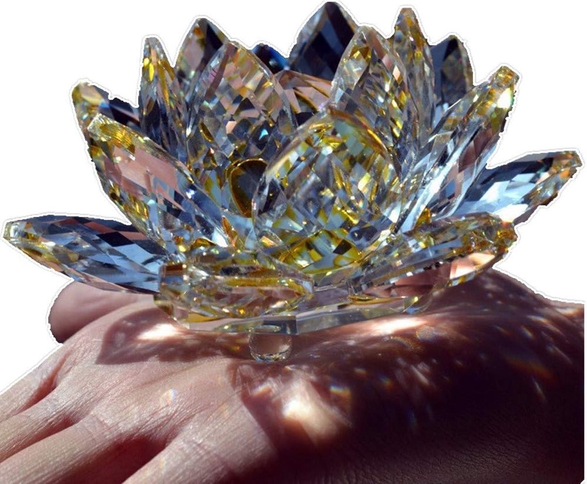 Fijn kwartskristalglas Lotusbloem Natuurlijke stenen Mineralen Feng Shui Bal Kristallen Bloemen Bruiloftssouvenirs (Geel)
