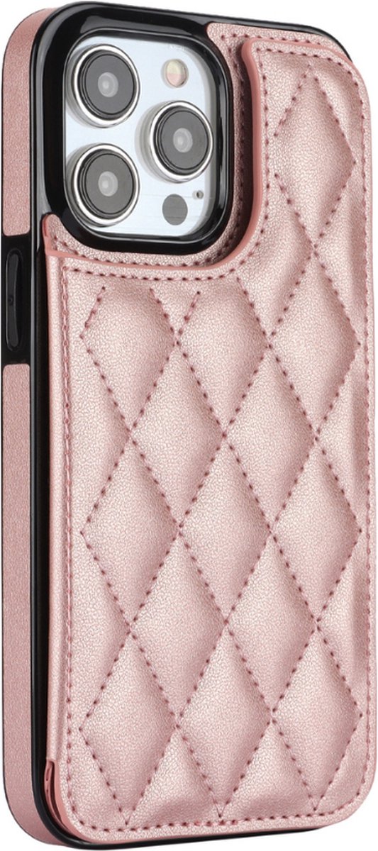 Hoesje geschikt voor iPhone 13 Mini - Backcover - Pasjeshouder - Kunstleer - Rose Goud