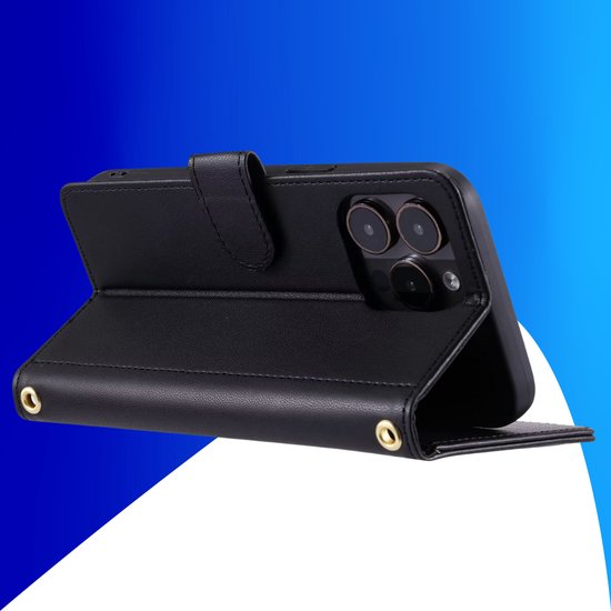 Étui adapté pour iPhone XS - Bookcase - Porte-cartes - Cordon - Simili cuir - Zwart
