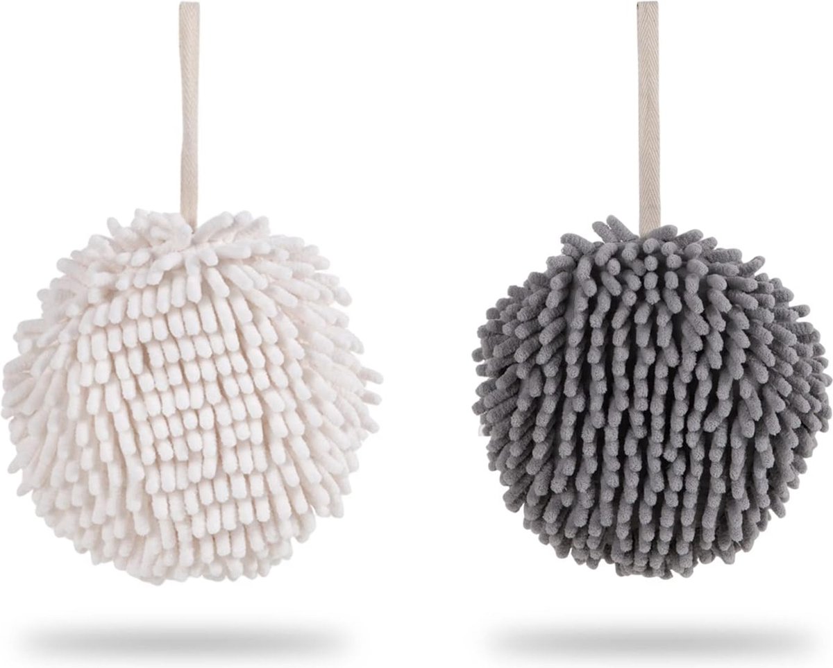 Bol.com Chenille-handdoeken, 2 stuks, zachte absorberende fuzzy ball-handdoekenset om op te hangen, sneldrogende handdoek voor t... aanbieding