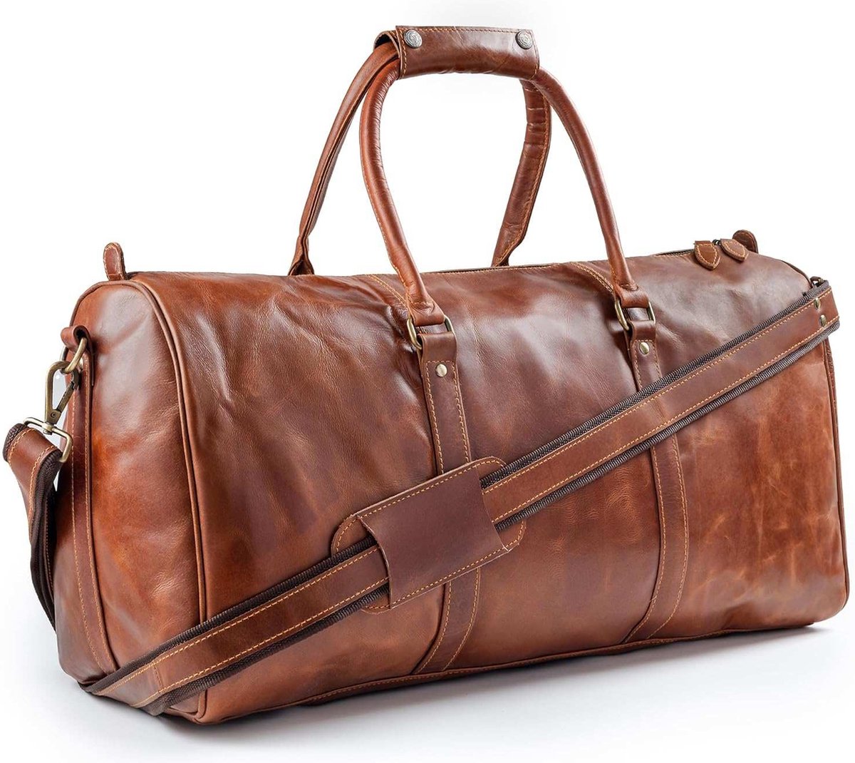 Cargro – 100% Lederen Weekendtas - Handgemaakt - Unisex - Reistas - Sporttas - Duffel bag - 100% Luxe Top-Grain Leer – Weekender 09 Bruin