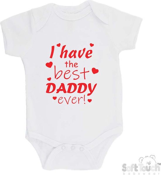 100% katoenen Romper "I have the best daddy ever!" Vader Vaderdag Unisex Katoen Wit/rood Maat 56/62