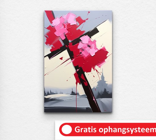 roze poster - winter poster - abstracte poster - winterschilderij - poster slaapkamer - poster woonkamer - 120 x 80 cm