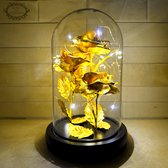 Roses of Eternity - 3x Gouden roos in glazen stolp met LED - Cadeau voor vrouw, vriendin, haar - Huwelijk - Romantisch Liefdes Moederdag cadeautje