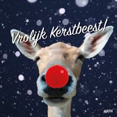 Grappige Kerstkaarten - Set van 5 grappige luxe vouwkaarten met envelop - Vrolijk Kerstbeest! Rudolf