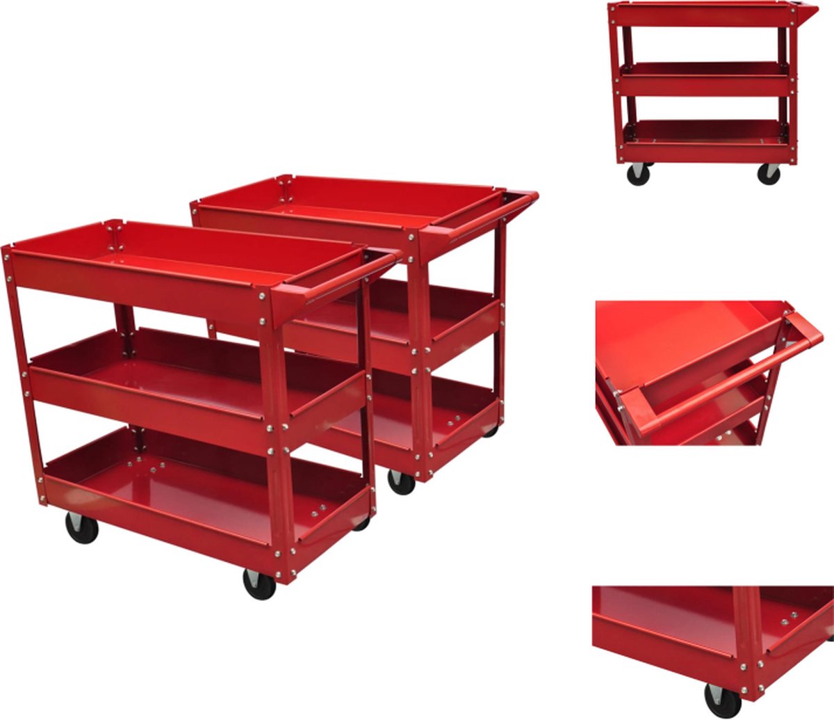 VidaXL Werkplaatswagen 3 schappen 840x410x780 mm Draagvermogen 100 kg Steekwagen