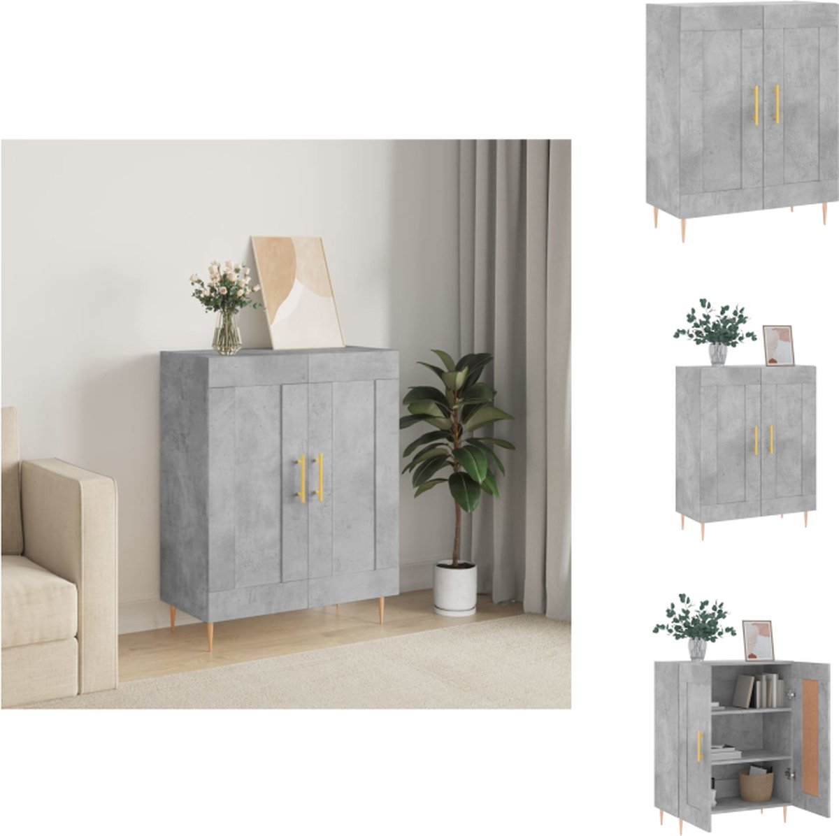 VidaXL Dressoir Betongrijs 69.5 x 34 x 90 cm Duurzaam hout metaal Keukenkast