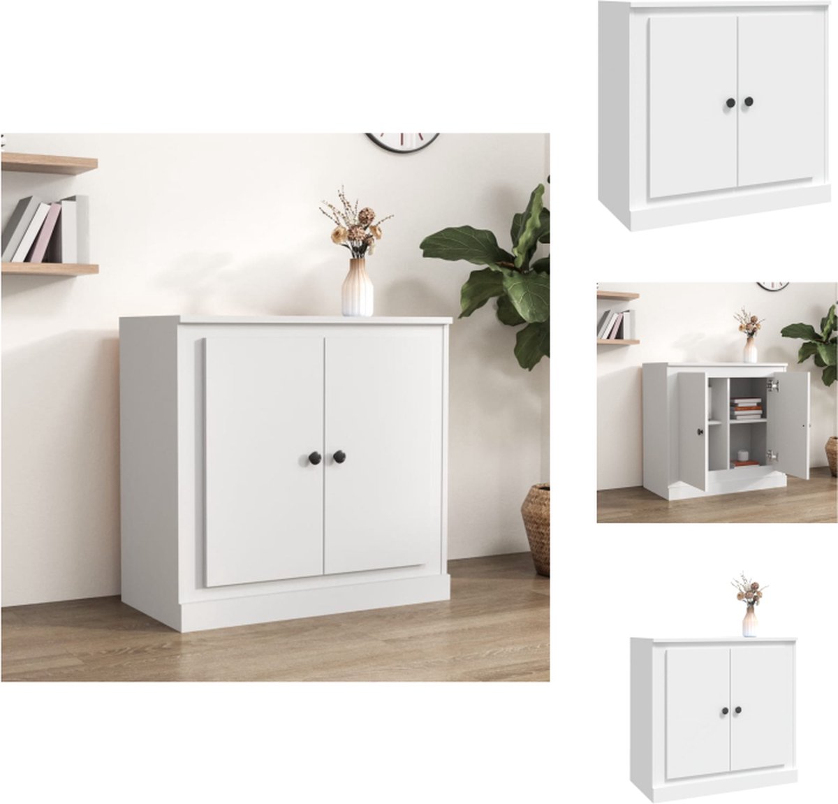 VidaXL Dressoir Opbergkast 70 x 35.5 x 67.5 cm Wit Bewerkt hout Keukenkast
