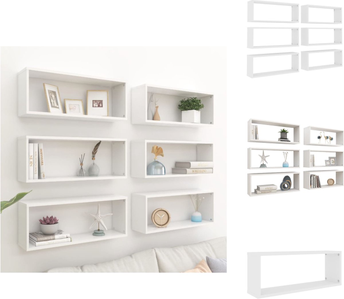 VidaXL Wandplanken Set Wit 60 x 15 x 23 cm Spaanplaat Wandsteun
