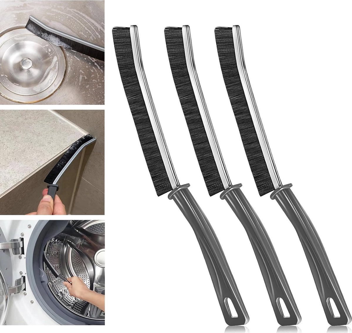 Spleetreinigingsborstel Met Lange Steel - 3 Stuks - Gap Cleaner - Smalle Schoonmaak borstel - Spleetborstel - Voegenborstel - GREENVIDA