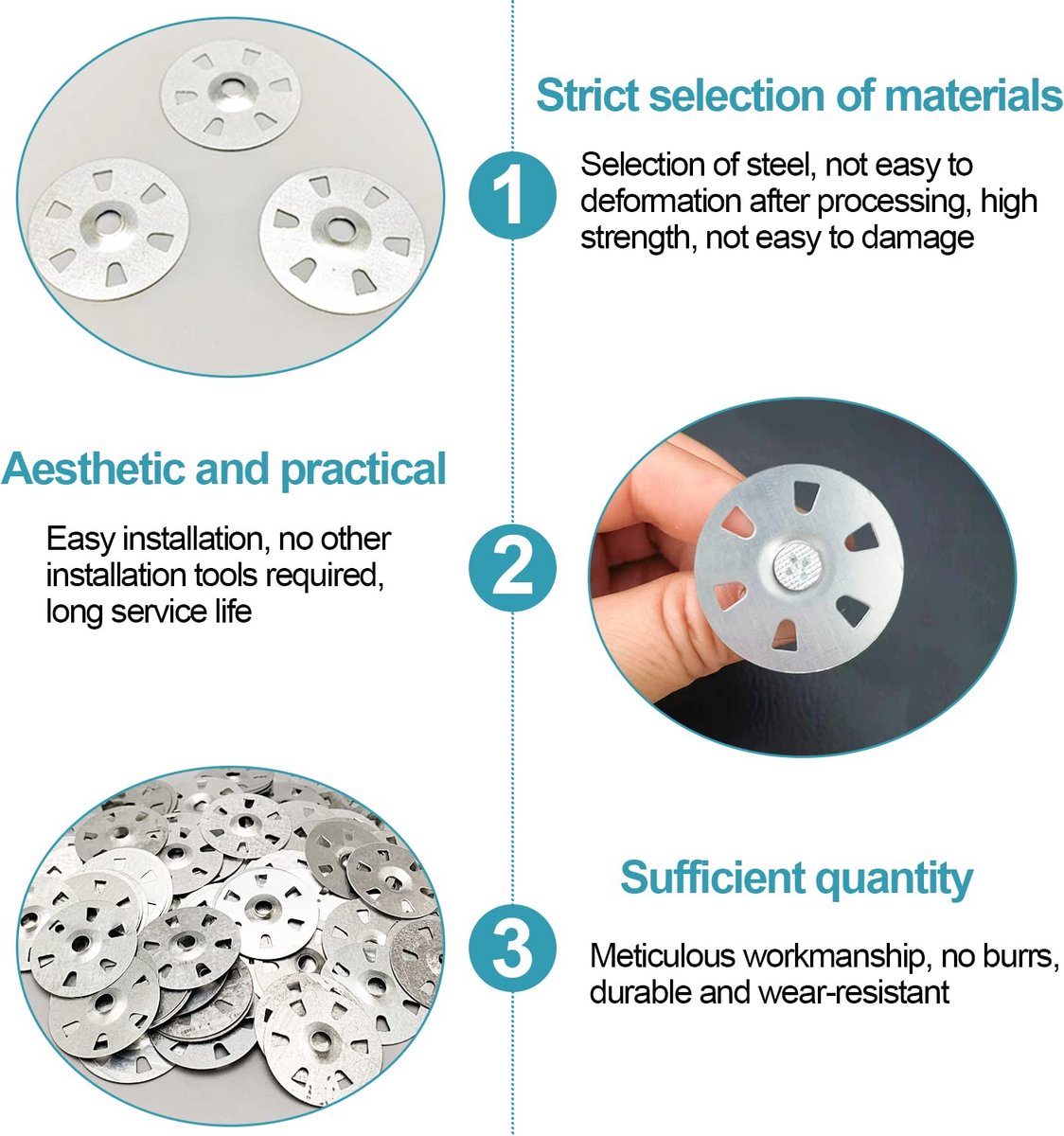 Roestvrijstalen sluitringen, 400 stuks, isolatieplaten, 35 mm diameter, met 6 klauwen voor gipsplaten