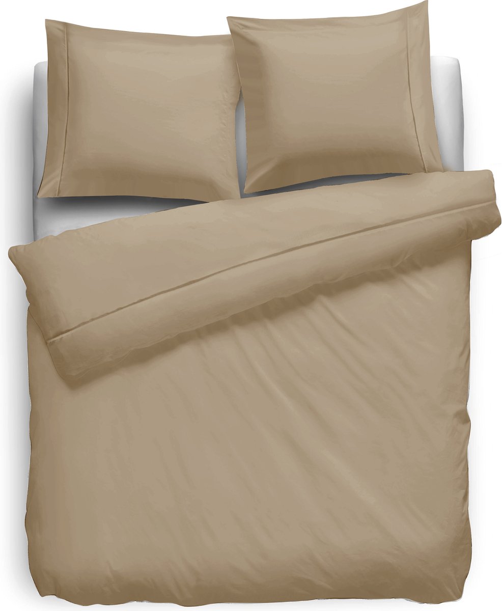 Eleganzzz Dekbedovertrek Percal Katoen Uni - Met Bies - Zand - Dekbedovertrek 200x200/220cm - Dekbedovertrekken - Tweepersoons